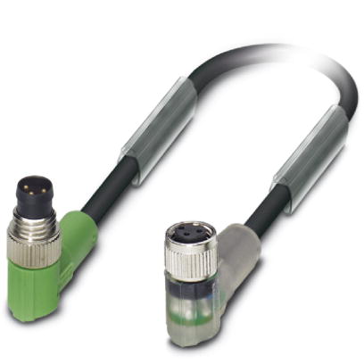 Phoenix Contact M8 to M8 Cordset; SAC-3P-M 8MR/1.5-PUR/M 8FR-2L; Female Right Angle to Male Right Angle; 3-Pin; 3-Wire to 3-Pin; 1.5m PUR Cable; w/ LEDs